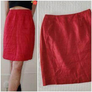 Vintage 80s Judy Hornby Cherry Red Linen Straight Pencil Mini Skirt